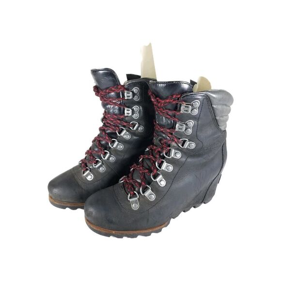 Sorel Women’s Conquest US 6 Black Leather Waterproof Wedge Ankle Winter Boots - Picture 1 of 16